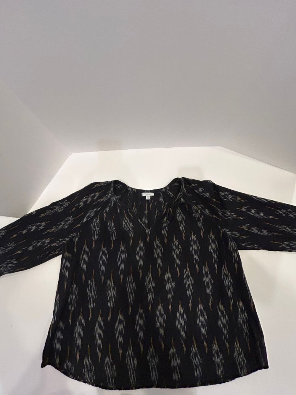 EUC J.Jill Pure Jill V-neck Cotton/Poly Popover in black/gold/white, Size XLP